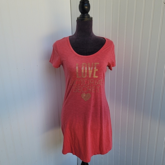 Victoria's Secret Other - Victoria's Secret Women's Coral Pink Gold Studded Sleep Shirt Short Sleeve XS